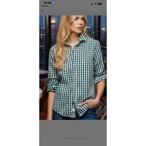 Frank & Eileen Sz S Joedy Button Up Shirt Green Check Cotton Preppy Oversized